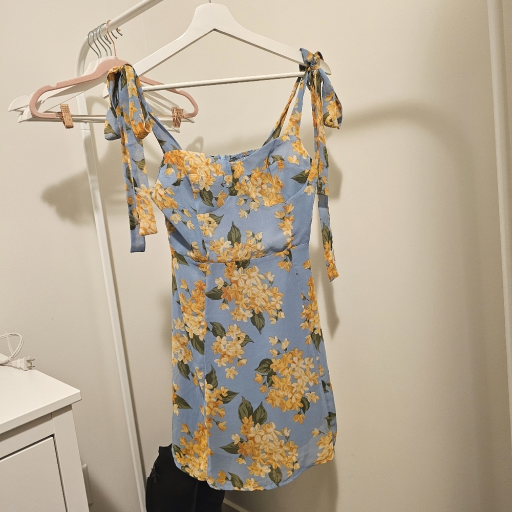 RIHOAS Blue Floral Tie Strap Dress